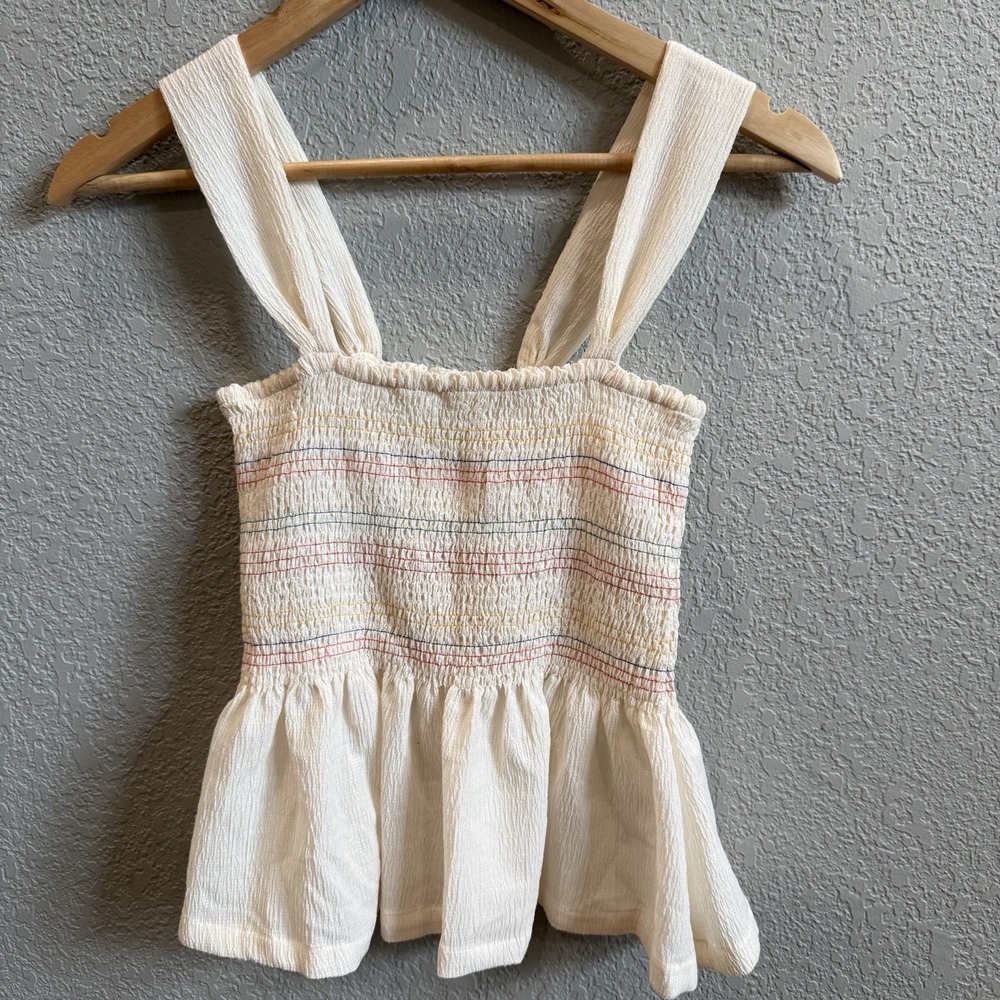 NWOT Texture & Thread Madewell XS Cropped Smocked Peplum Tank Top Ivory Cream